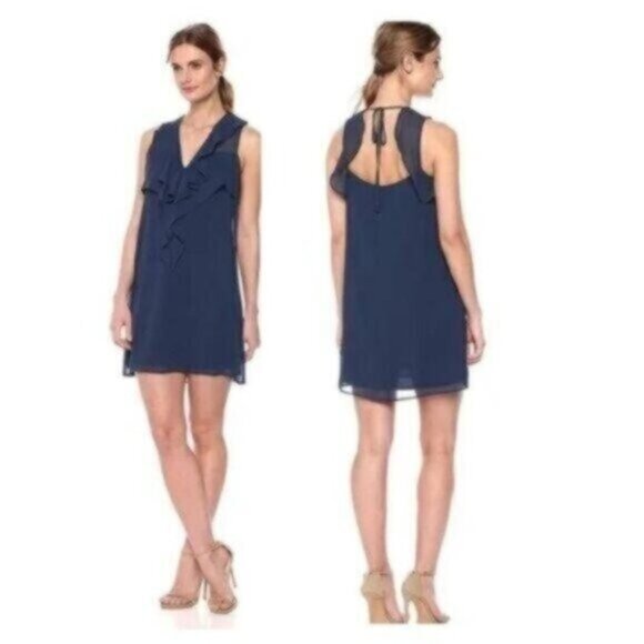 BCBGeneration Dark Navy Ruffle Sleeveless Classic Cocktail Party Dress Medium - Picture 1 of 10